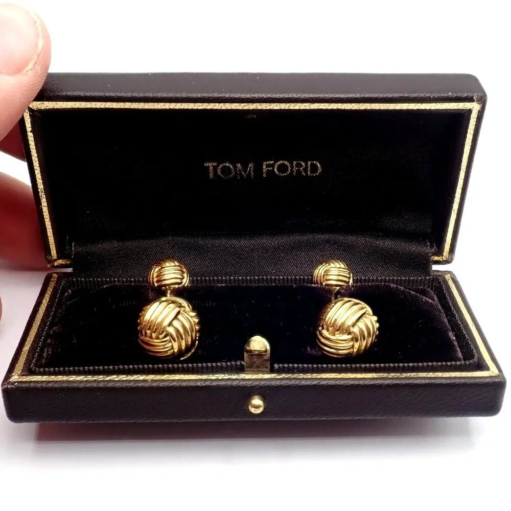 Authentic Tom Ford 18k Yellow Gold Signature Classic Rope Knot Cufflinks